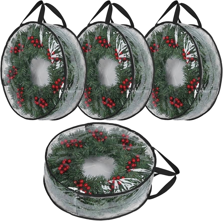 4 Pcs Clear Wreath Storage Bag, 24x8 Inch Heavy Duty PVC Christmas Wreath Storage Container with ... | Amazon (US)
