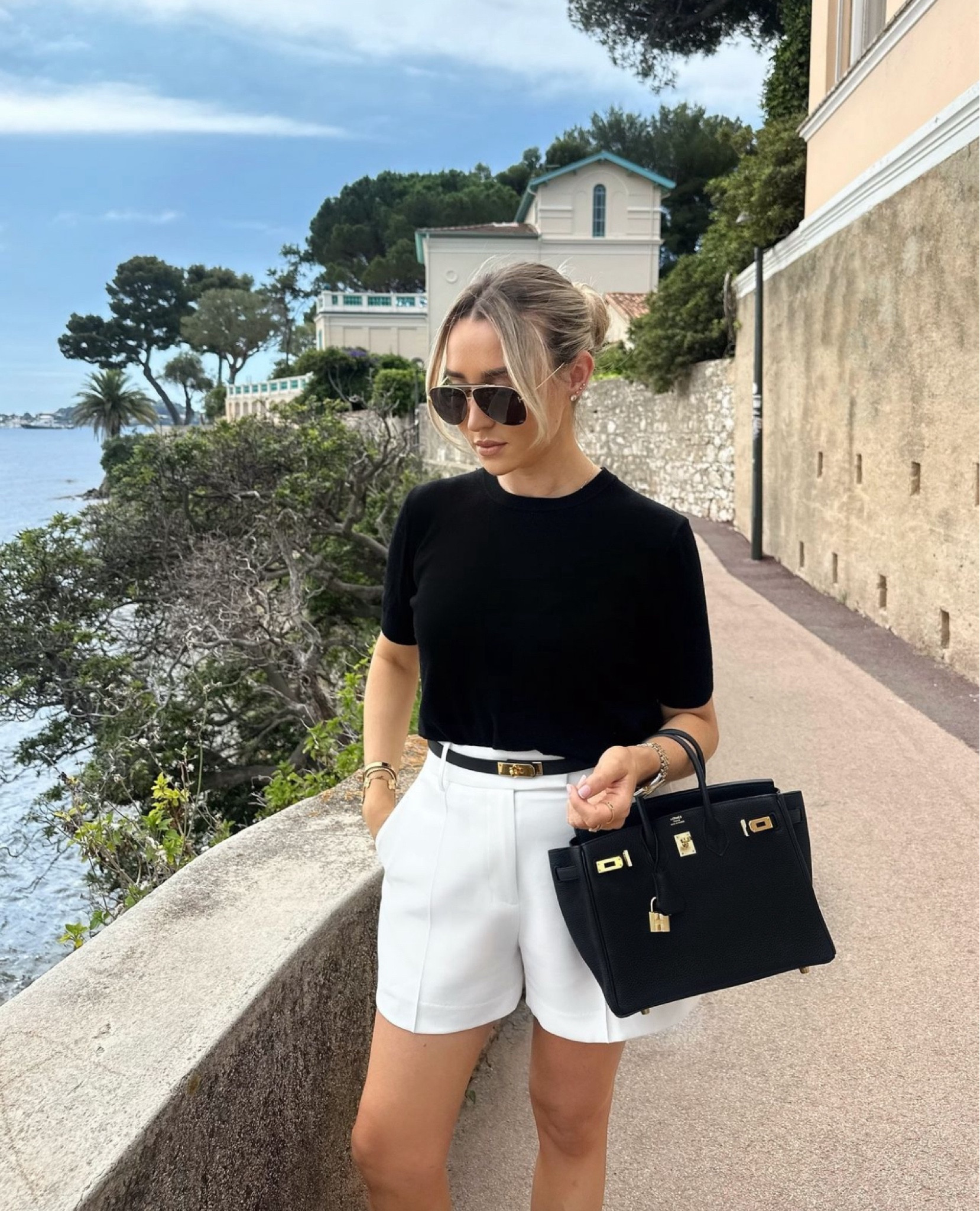 One of my favourites, monochrome in summer 😎 Lovely cashmere top from LilySilk (perfect for when the weather isn’t as summery as we’d like!) styled with white tailored shorts. New sunglasses this season from Tom Ford, and Hermes black accessories

#LTKsummer #LTKeurope #LTKluxury