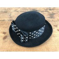 Vintage Hat Black With Polka Dot Ribbon Bow | Etsy (US)