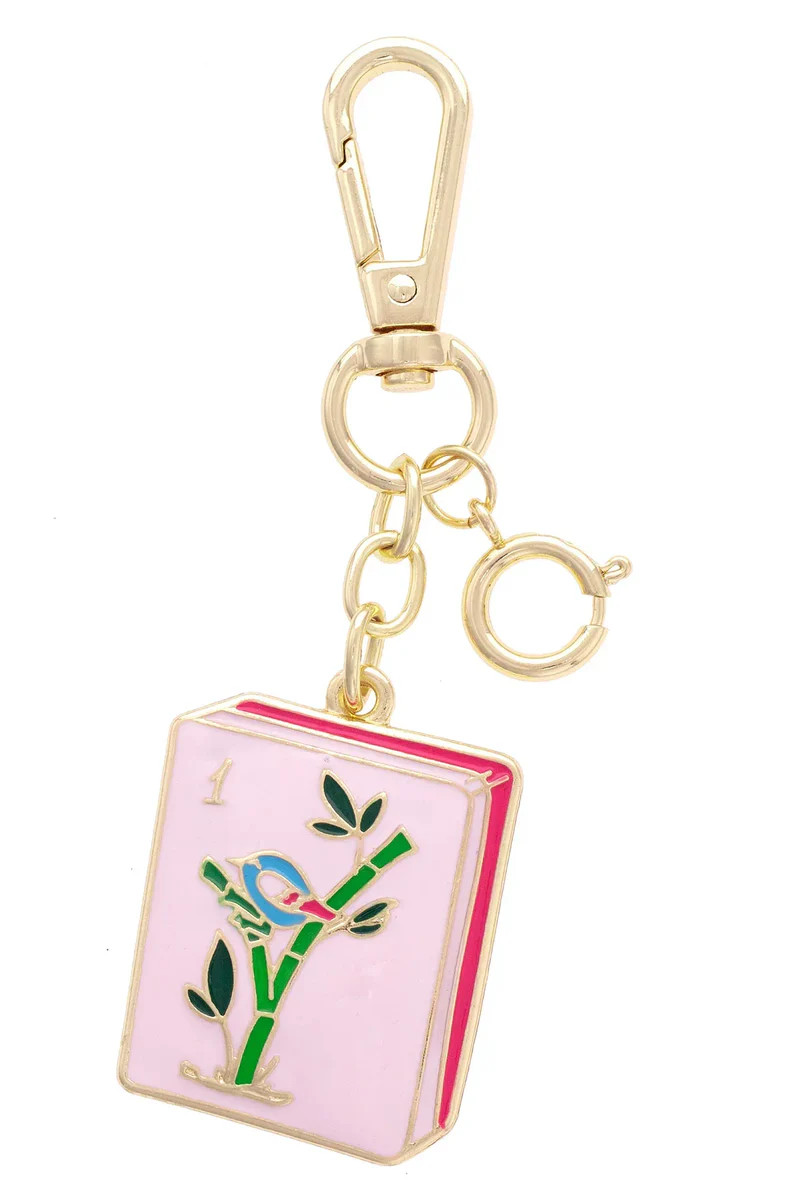 Mahjong Tile Enamel Bag Charm in Pink | CANVAS