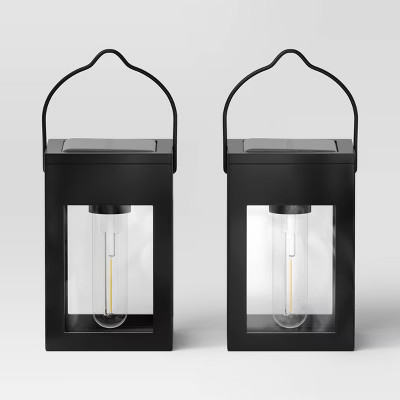 2pk Clip Window Lantern Vintage Deck Solar LED Outdoor Path Lights Matte Black - Threshold™: Au... | Target