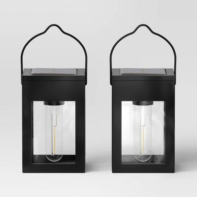 2pk Clip Window Lantern Vintage Deck Solar LED Outdoor Path Lights Matte Black - Threshold™ | Target