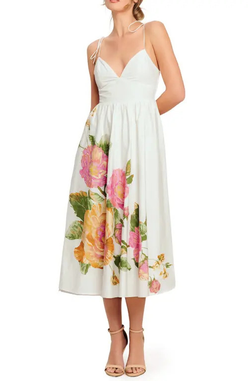 FLYING TOMATO Floral Cotton Midi Sundress in Ivory at Nordstrom, Size Small | Nordstrom