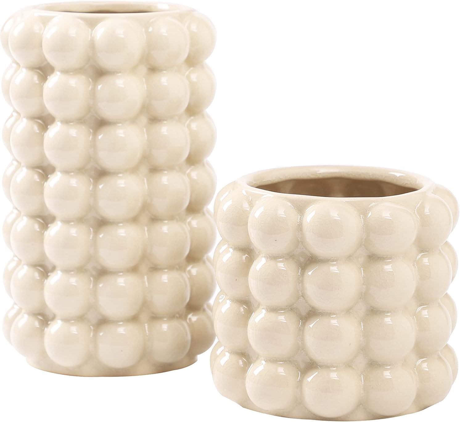 YANWE White Ceramic Vases, Set of 2 Bubble vases, Tall Vases, Modern vases, Boho Vases, Decorativ... | Amazon (US)