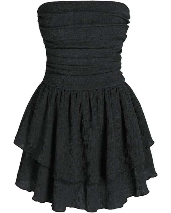CIDER Women's Summer Cocktail Dress - Tube Ruched Ruffle Mini Dress | Amazon (US)