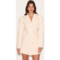 Cream Linen Blend Tie Detail Blazer Dress | PrettyLittleThing UK