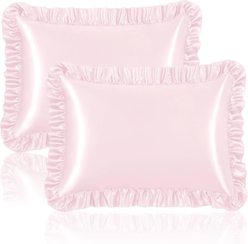 Homiest Ruffle Satin Pillowcase for Hair and Skin, Standard Size Satin Pillow Covers Silky Pillow... | Amazon (US)