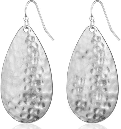 Hammered Teardrop Earrings for Women - Boho Dangling Statement Dangle Earrings, Elegant Textured ... | Amazon (US)