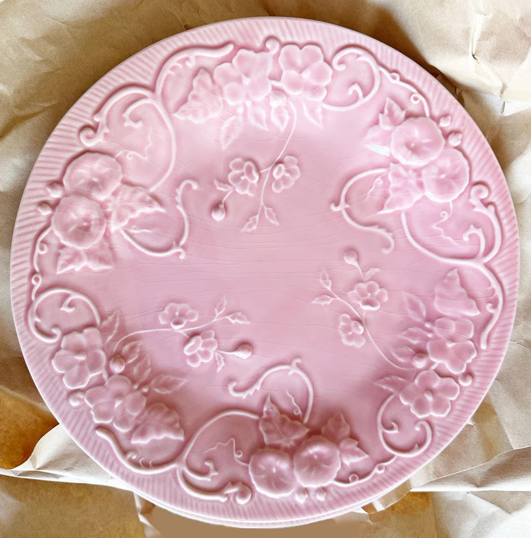 10 Pink MAJOLICA Bordallo Pinhiero Portugal Vintage Dinner Plates Ceramic Dishes Morning Glory Fl... | Etsy (US)