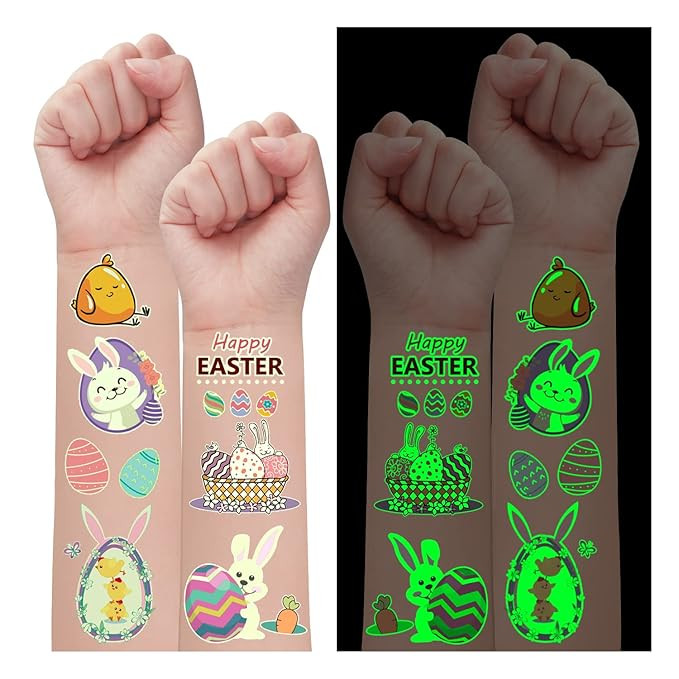 Partywind 132 PCS (12 Sheets) Luminous Easter Temporary Tattoos for Kids Basket Stuffers, Glow Ea... | Amazon (US)