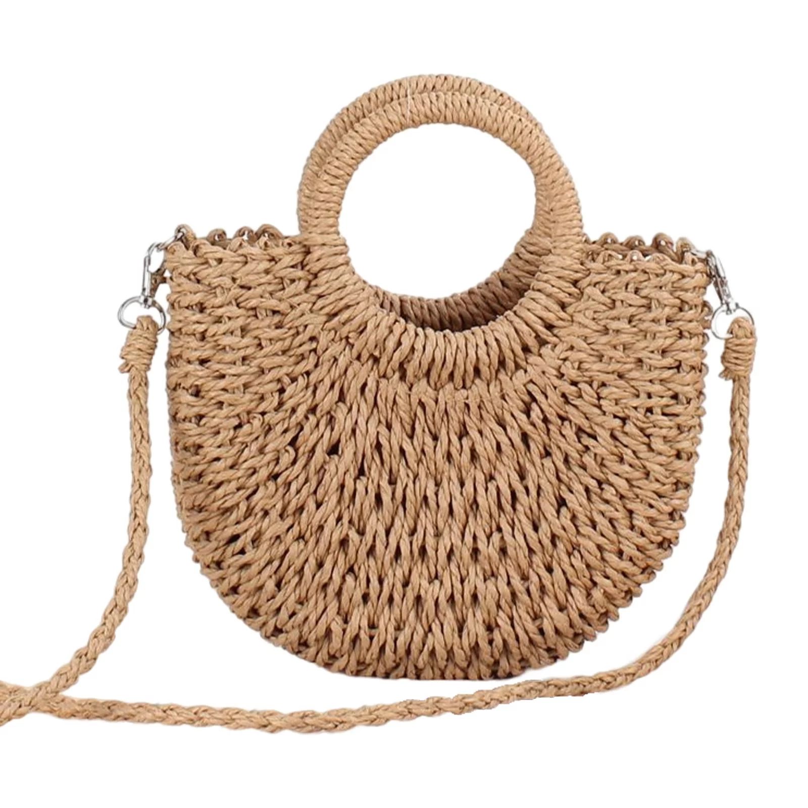 Straw Women Bag Handbag Shoulder Strap Top Handle Summer Small Hobo Bag Tote Brown 9.45x10.24inch | Walmart (US)