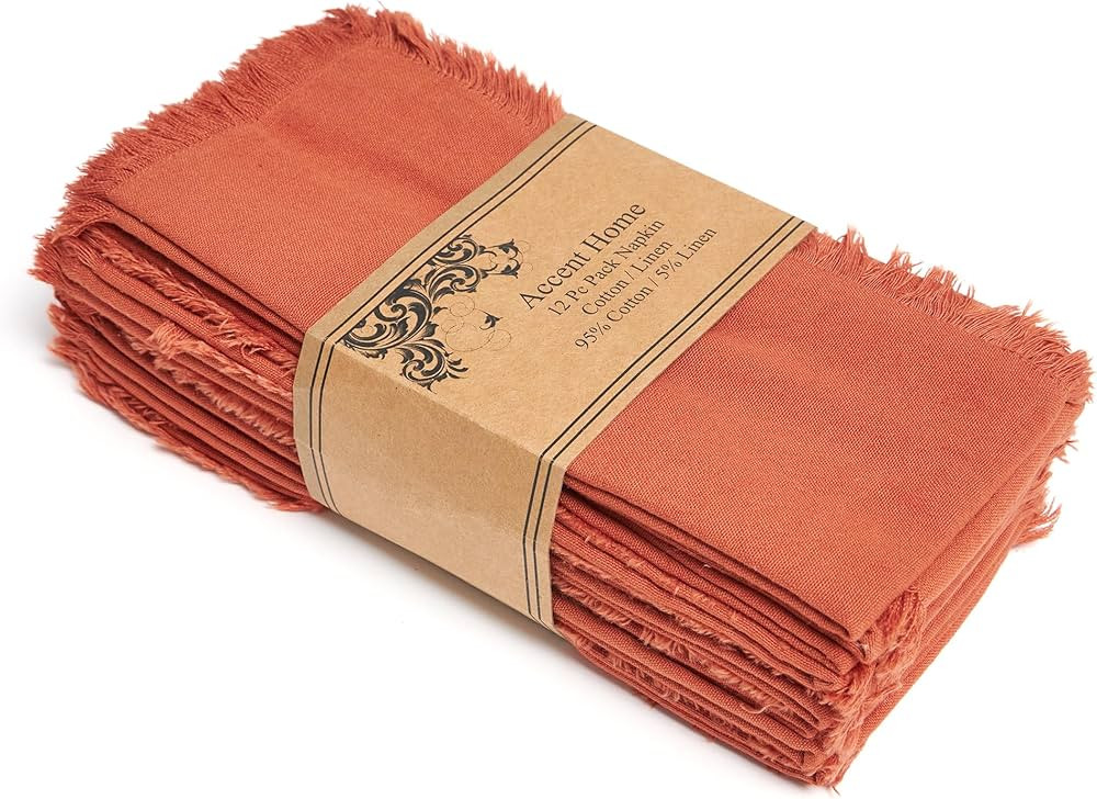ACCENTHOME Rust Cotton Linen Napkin Set of 12 18x18 inch Dinner Napkins - Washable Soft Premium H... | Amazon (US)