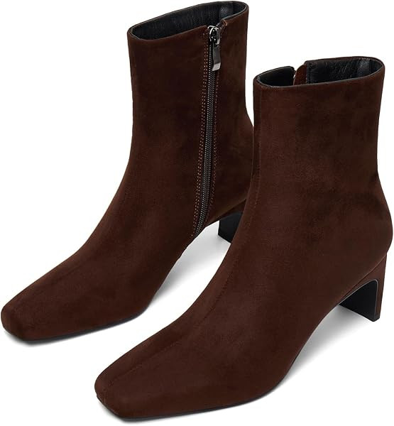 Black Ankle Boots for Women Square Toe Chunky Bolck Heel Booties | Amazon (US)