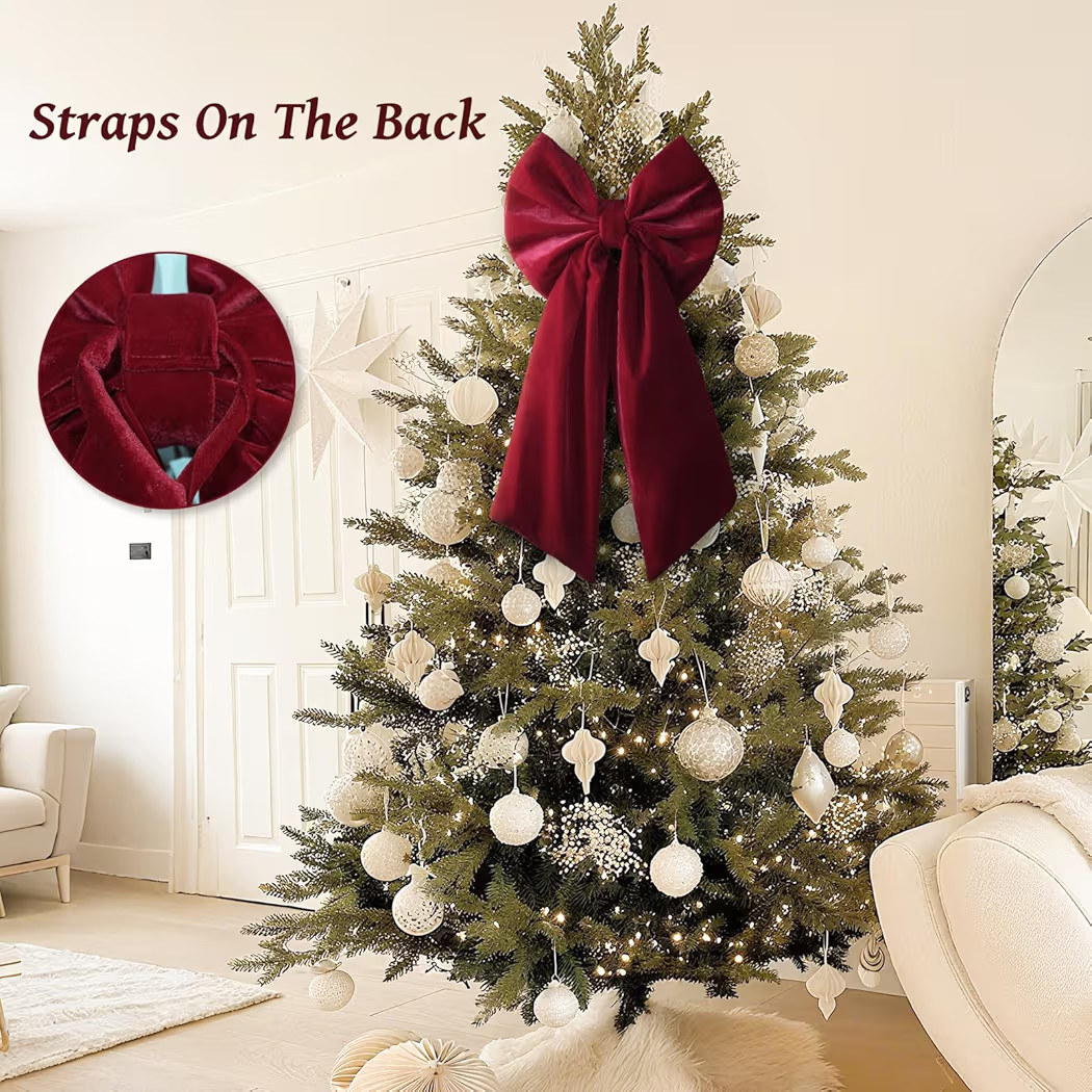 Christmas Decorations - Christmas Bows - 2 Pack 36x18 Inches Large Red Velvet Christmas Tree Topper - Burgundy Ribbon Gift Bows - Xmas Decor for Indoor Outdoor Home Wreaths Mantle Front Door Wedding | Amazon (US)