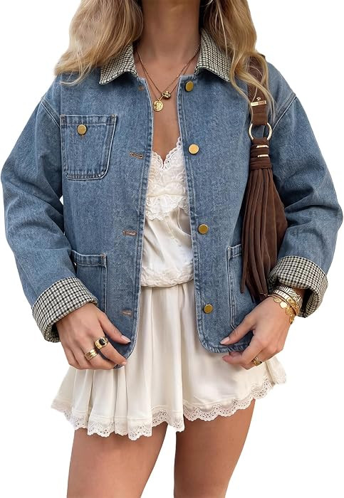Tankaneo Womens Cropped Denim Jackets Trendy Button Down Jean Coats | Amazon (US)
