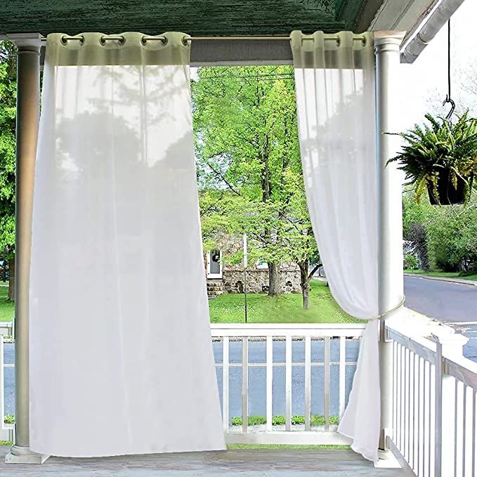 RYB HOME Outdoor Linen Sheer - Semitransparent White Sheer Privacy Porch Screen Panel with Gromme... | Amazon (US)