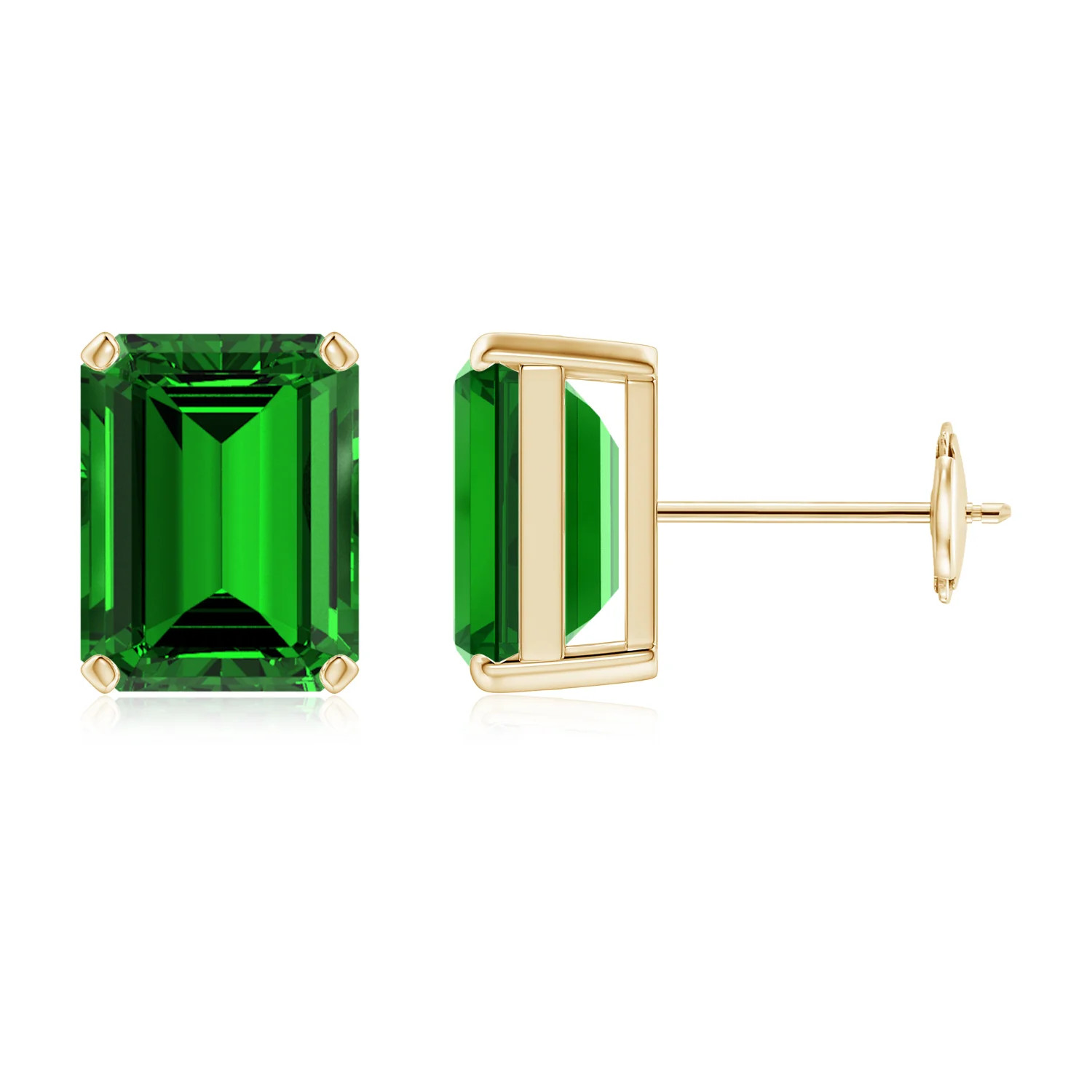 Lab-Grown Prong-Set Emerald-Cut Emerald Solitaire Stud Earrings | Angara Inc.