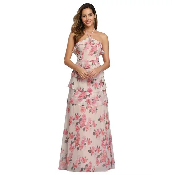 Ever-Pretty Women's Elegant Long Floral Print Halter Bridesmaid Wedding Guest Maxi Dresses for Wo... | Walmart (US)