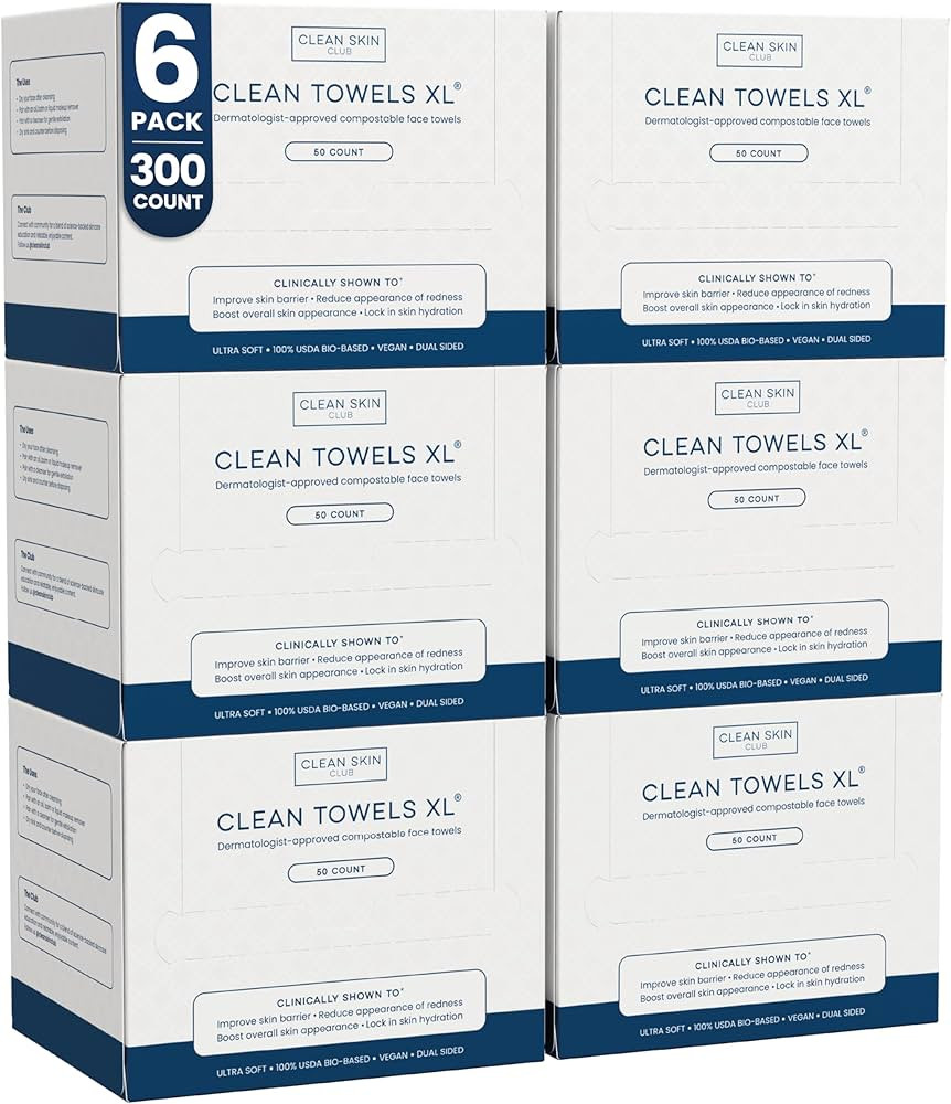Clean Skin Club Clean Towels XL®, 100% USDA Biobased Face Towel, Disposable Face Towelette, Ecze... | Amazon (US)