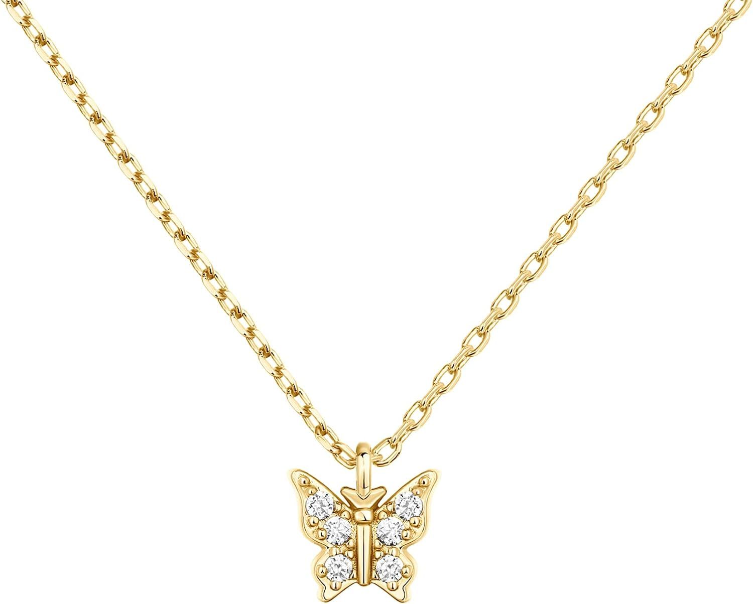 PAVOI 14K Gold Plated Dainty Pendant Necklace | Dot, Elephant, Butterfly, Pineapple Pendant | Lay... | Amazon (US)