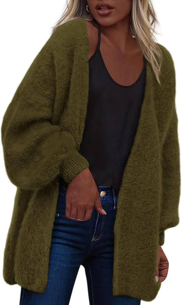 dowerme Women Open Front Cardigans Trendy Fall Long Sleeve Drop Shoulder Soft Knit Slouchy Sweate... | Amazon (US)