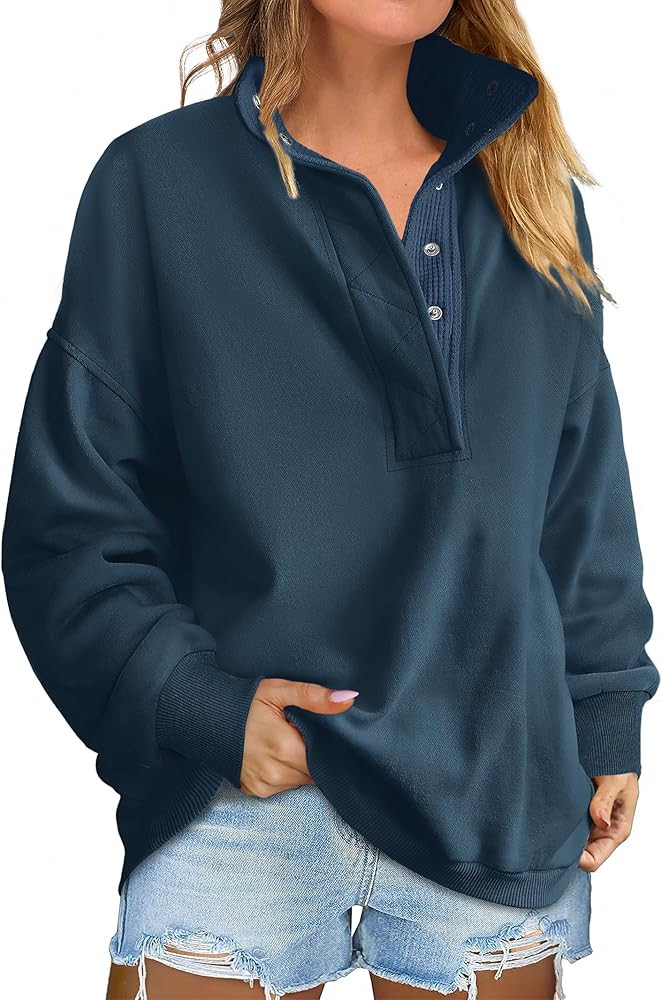 ANRABESS Womens Oversized Sweatshirt Long Sleeve Henley Pullover Tops 2025 Fall Casual Button Loo... | Amazon (US)