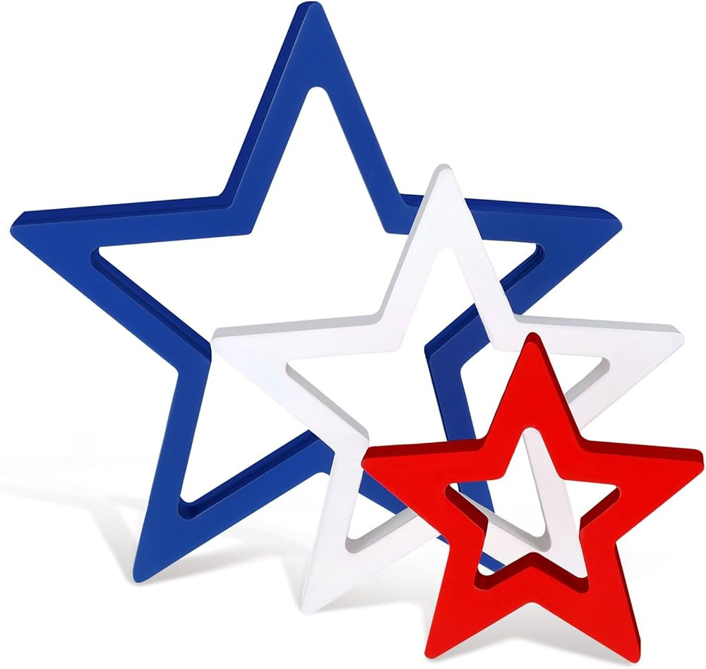 3 Pcs Wooden Star Sign Patriotic Decoration 4th of July Decor Independence Day Star Decor Farmhou... | Amazon (US)