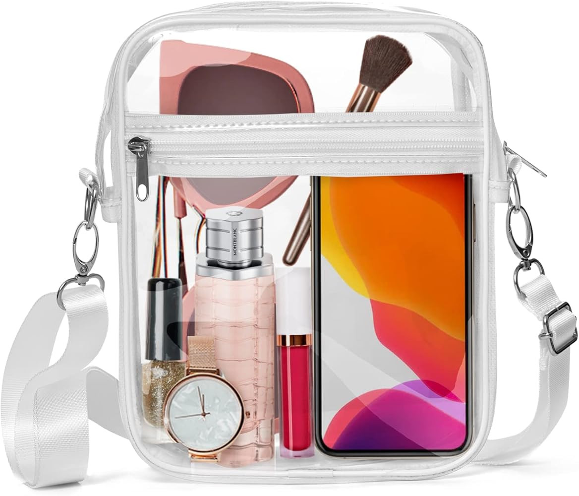 Clear Crossbody Bag Stadium Approved, White Clear Purses for Women, Small Plastic Concert Bag, Festi | Amazon (US)