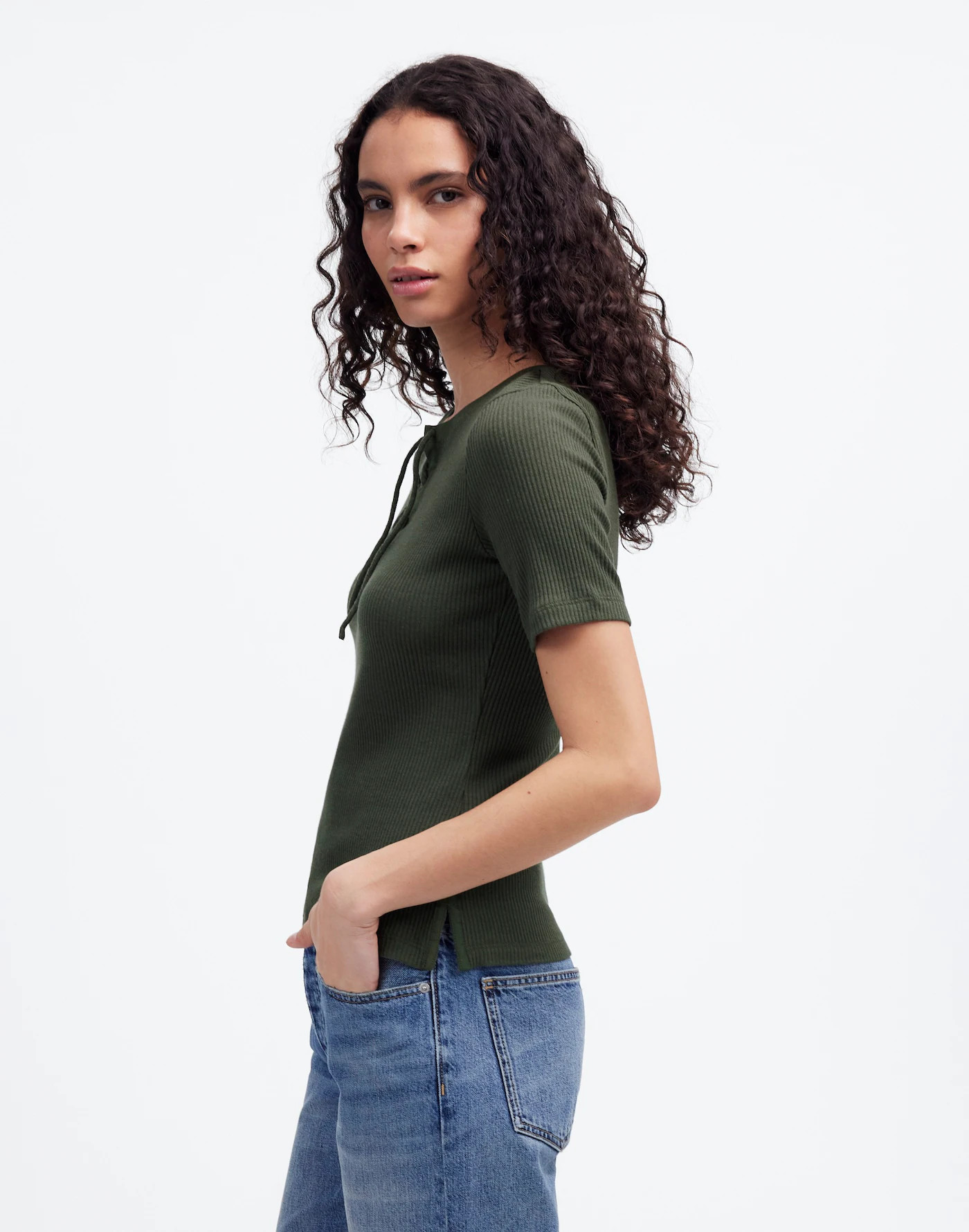 Ribbed Lace-Up Short-Sleeve Tee | Madewell | Madewell