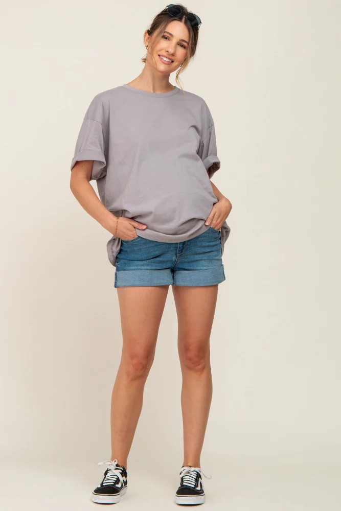 PinkBlush Blue Cuffed Maternity Denim Shorts | PinkBlush Maternity