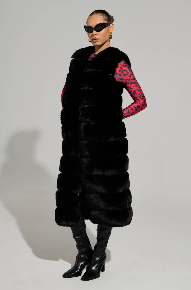 JENNY LIN FAUX FUR MAXI VEST IN BLACK | AKIRA