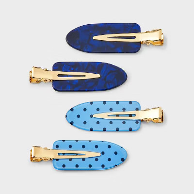 Marble & Polka Dot Creaseless Hair Clip Set 4pc - Wild Fable with Olivia Dayton Blue | Target