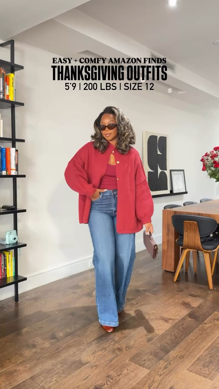 hii!! I have pulled together some super easy and comfy thanksgiving looks! 5’9 200 lbs size 12 SIZES BELOW: BURGUNDY OUTFIT -- xlarge cardigan + medium tank top + 32 long jeans BROWN SWEATER/TIGHTS -- xlarge sweater + large tights GREEN OUTFIT -- medium top + xlarge pants BLACK SET -- large GRAY CARDIGAN -- large PINK LOUNGE SET -- large

#LTKSeasonal #LTKTall #LTKootd