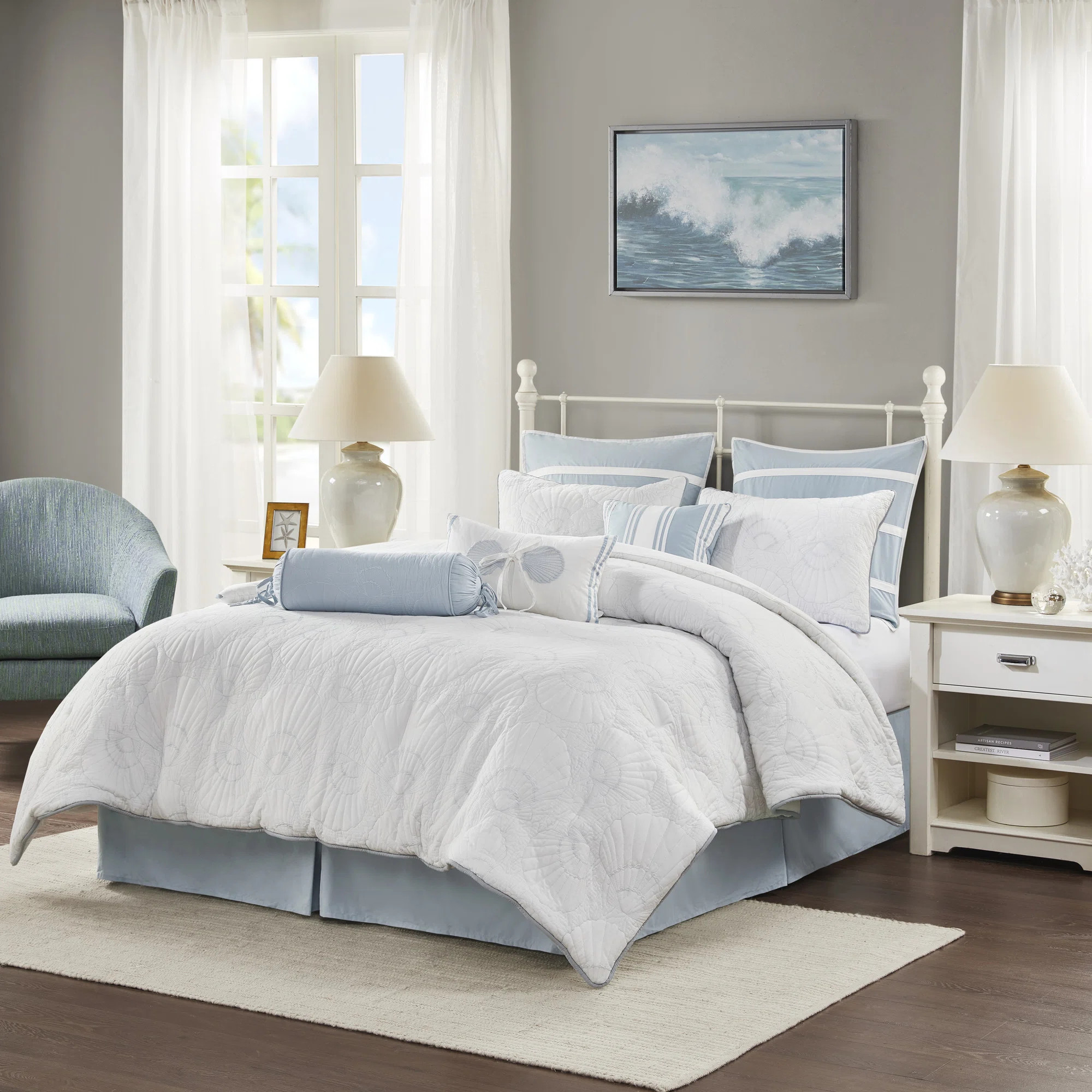 Crystal Beach White Cotton Coastal Comforter Set | Wayfair North America