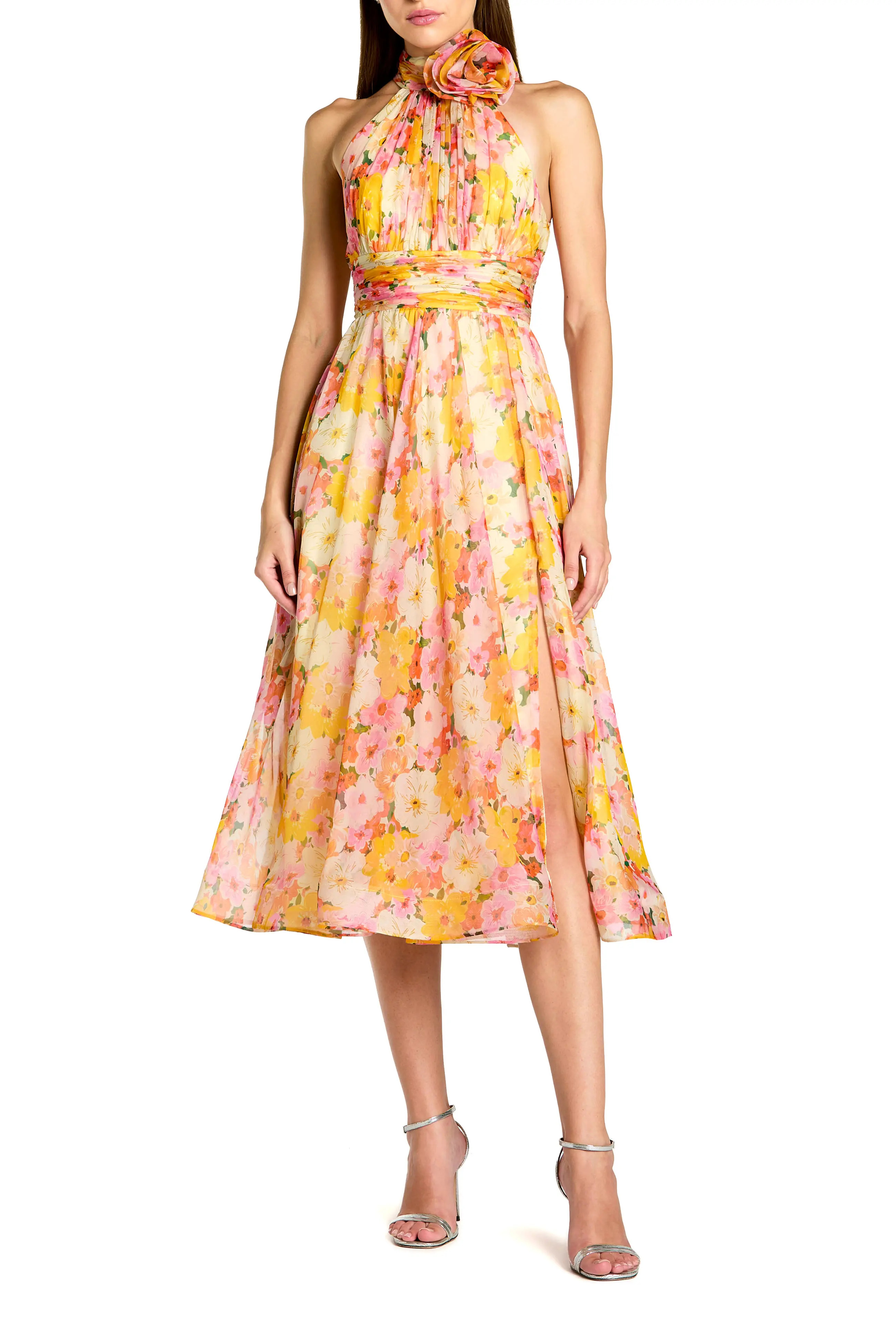 Printed Chiffon Mock Neck Sleeveless Midi Dress (Women) | Nordstrom | Nordstrom
