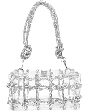 DJBM Clear Acrylic Clutch Sparkle Rhinestone Evening Bag Glitter Crystal-Embellished Rope Knot Ha... | Amazon (US)