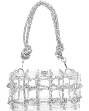 DJBM Clear Acrylic Clutch Sparkle Rhinestone Evening Bag Glitter Crystal-Embellished Rope Knot Ha... | Amazon (US)