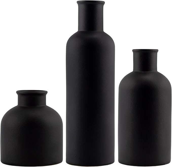 AuldHome Black Ceramic Vases (Set of 3); Matte Black Decorative Pottery Vases | Amazon (US)