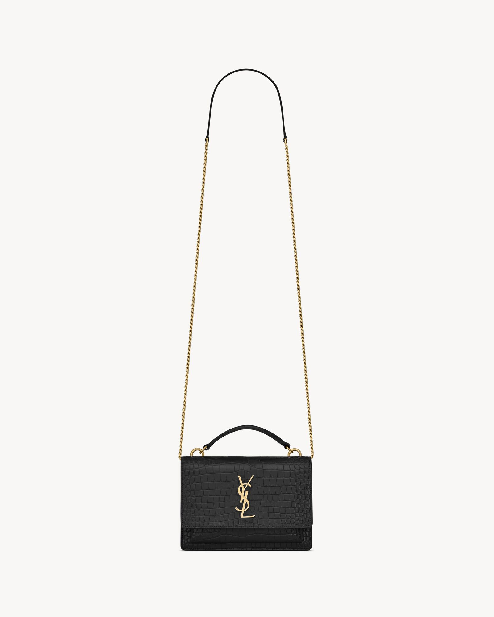 sunset chain wallet in crocodile-embossed shiny leather | Saint Laurent Inc. (Global)