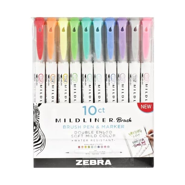 Zebra Pen Mildliner Double-Ended Brush Pen and Marker, 10-Pack | Walmart (US)