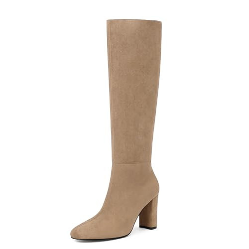 Modatope Khaki Suede Knee High Boots for Women Chunky Heel Rounded Toe Fall Winter Boots 2025 Block Heel Side Zipper Tall Boot Size 11 | Amazon (US)
