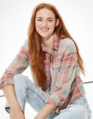 AE Cropped Plaid Flannel Shirt | American Eagle Outfitters (US & CA)