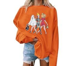 JINTING Halloween Sweatshirt for Women Spooky Season Sweatshirt Ghost Skeleton Shirt Halloween Pu... | Amazon (US)