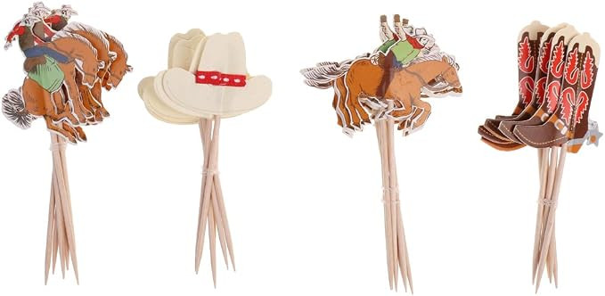 48 Pack Western Cowboy Cupcake Toppers Picks Cake Decorations | for Birthday Party, Baby Shower, ... | Amazon (US)
