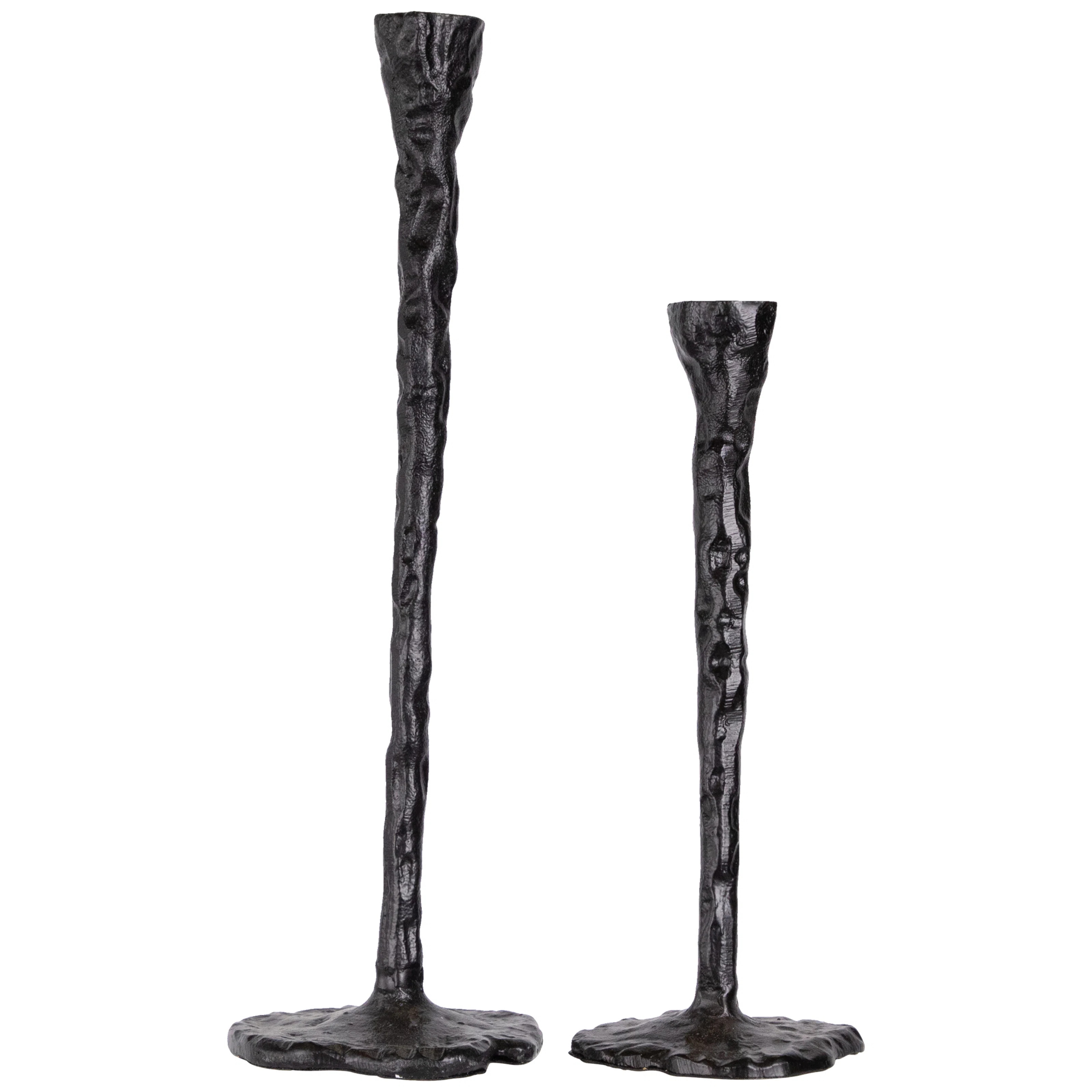 Slim Hammered Metal Taper Candle Holders - 16" - Black - Set Of 2 | Wayfair North America