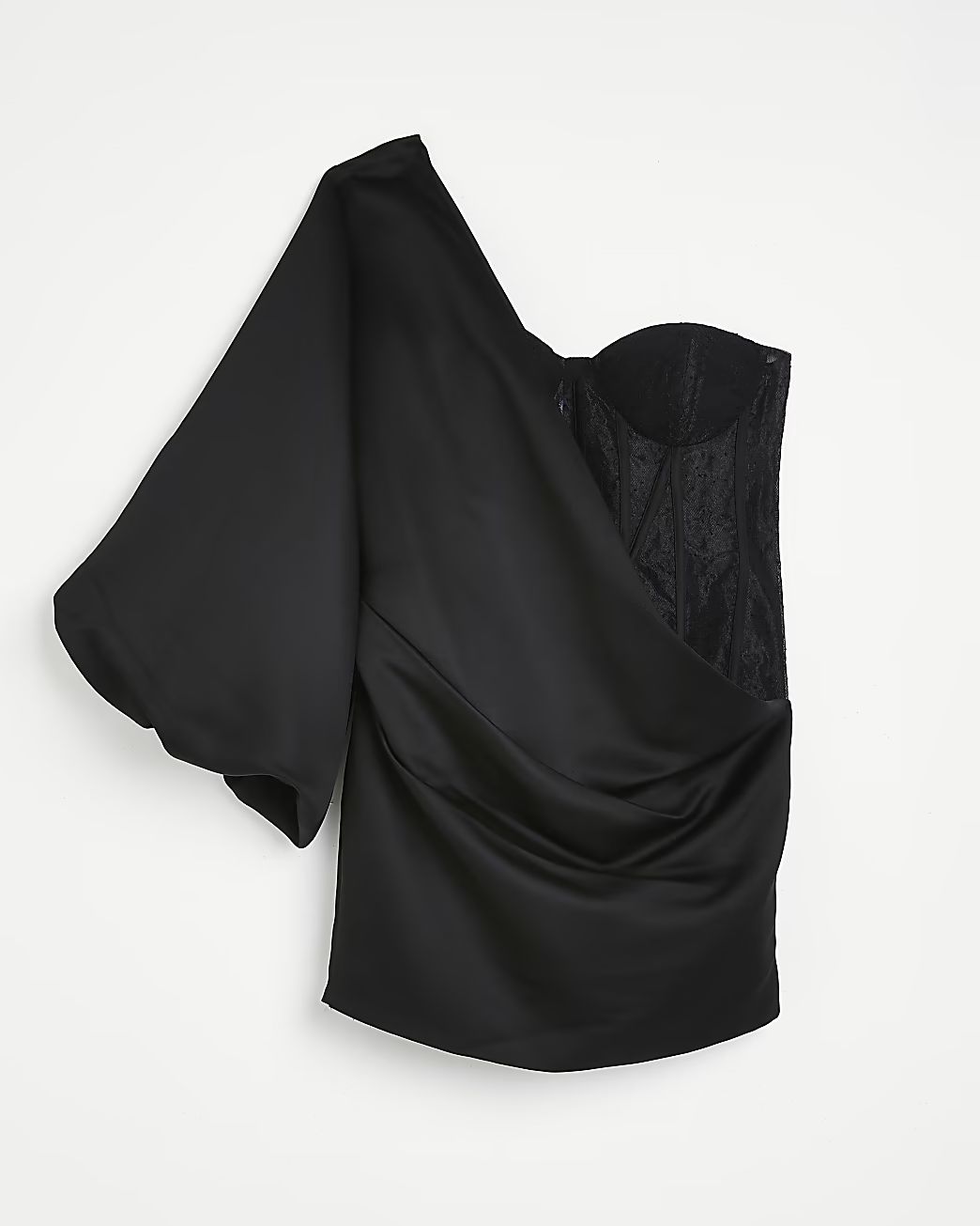 Black satin one shoulder bodycon mini dress | River Island (UK & IE)