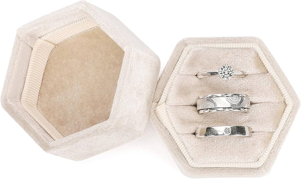 WantGor Velvet Jewelry Ring Box, 3 Slots Hexagon Ring Gift Box Vintage Ring Display Holder Case f... | Amazon (UK)