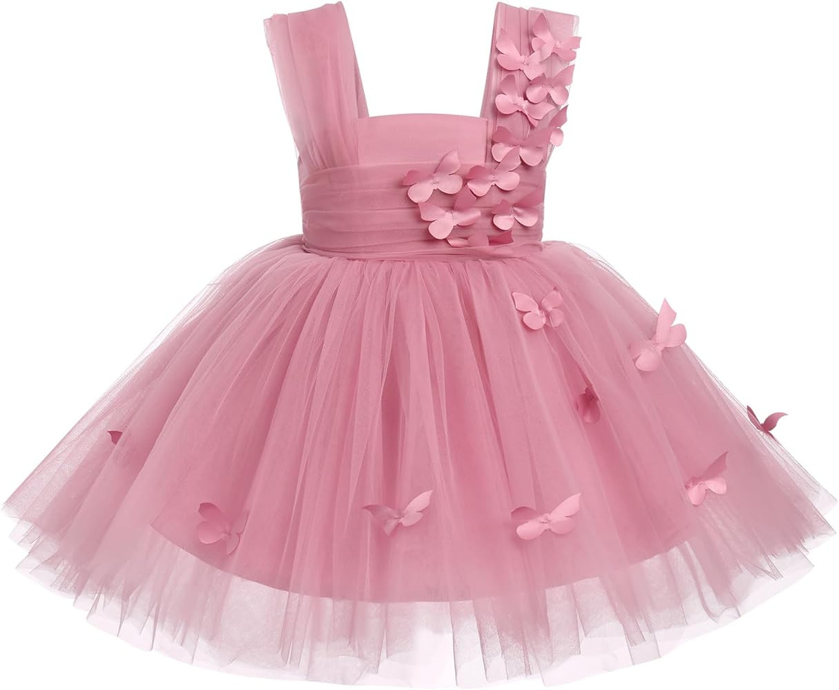 Flower Girl Dress Baby Girl Butterfly Tutu Dress Infant Toddler Sleeveless Tulle Birthday Dress P... | Amazon (US)