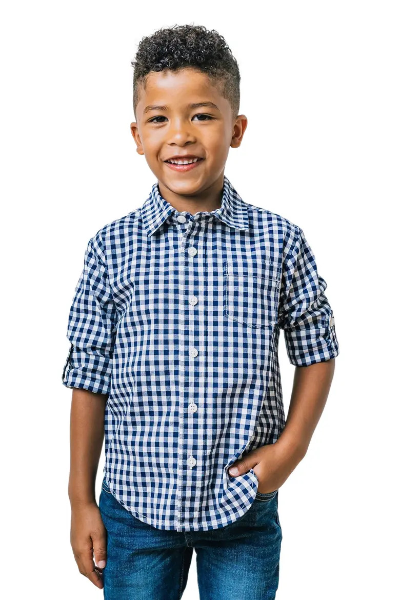 Kids' Organic Long Sleeve Stretch Poplin Roll-Up Button Down Shirt | Nordstrom | Nordstrom
