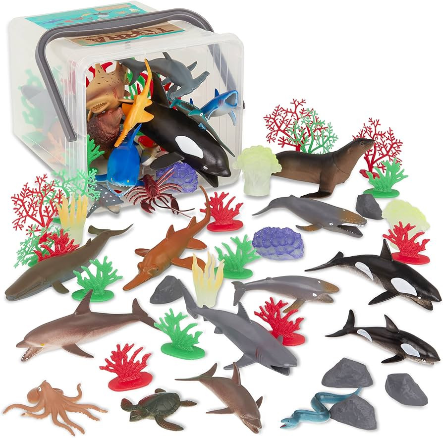 Terra by Battat – 60 Pcs Marine World – Realistic Ocean Animals Toys – Plastic Sea Animal F... | Amazon (US)
